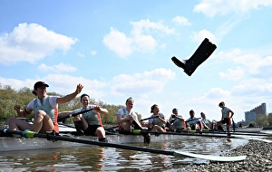 Soul Of Sport Prints: Oxford women's team throwing their boots before pushing off for the race