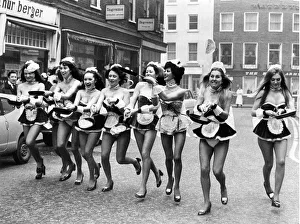 Penthouse Pets in a pancake race in Shepherd market, London Penthouse Pets in a pancake race in Shepherd market, London