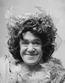 Peter Butterworth, actor, dressed as the Dame, for pantomime, Dick Whittington