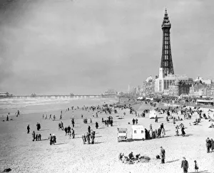 Beaches Prints: Pleasure beach and tower at Blackpool, Lancashire April 1950