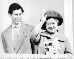 Horse Racing Prints: Prince Charles and the Queen Mother at Cheltenham racecourse
