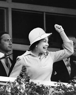 Royalty Collection: Queen Elizabeth II celebrates a win at the Derby