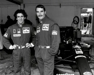 Motoring Prints: Racing Drivers Alain Prost and Nigel Mansell in the Ferrari Pit