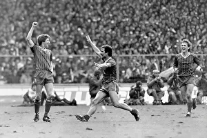 Liverpool F.C Prints: Ronnie Whelan (left), Graham Souness (centre) and Kenny Dalglish celebrate Liverpool's winning goal