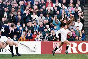 Scotland Prints: Rory Underwood breaks free from the pack to score a try for England Final Score