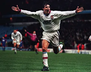 Savo Milosevic celebrates scoring in the UEFA cup against Bucharest