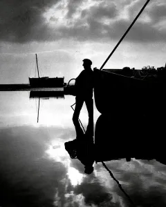 Boats Prints: A shrimp fisherman on the River Dee 1971