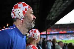Rowing Prints: Soul of Sport Selhurst Crystal Palace v Manchester City 2024 Man City fans dressed with water polo hats