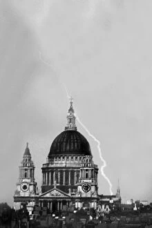 Images Dated 15th August 2018: Storm over St Pauls Cathedral in London, a bolt of lightning just misses