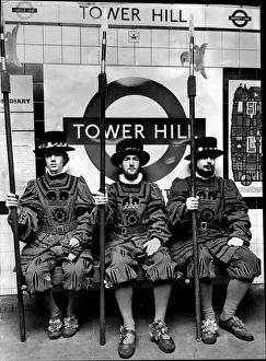 Student Beefeaters on the Underground at Tower Hill station