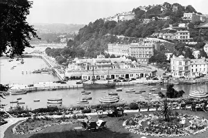 Thirties Prints: Torquay Inner Harbour with the Pavilion and Waldon Hill 1936