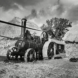 Agriculture Prints: Traction engine driving a threshing machine