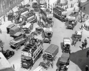 London Prints: Traffic at Bank in the City of London 1923