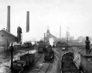 Trains transporting coal at Houghton Main Colliery in 1930