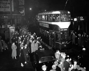 Last tram ceremony at Edinburgh. Trams leaving for the depot 20/12/1956