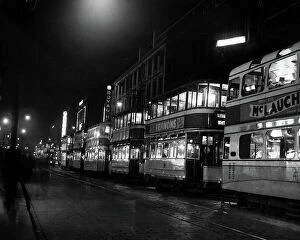 Images Dated 23rd January 2024: Tram hold up in Sauchiehall Street, Glasgow 1955