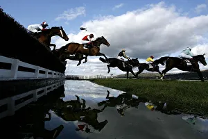 Horse Racing Prints: My Way de Solzen with jockey Robert Thornton clears the water jump