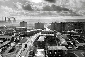 1970s Prints: Wigan, Lancashire - tower blocks and power station 1979